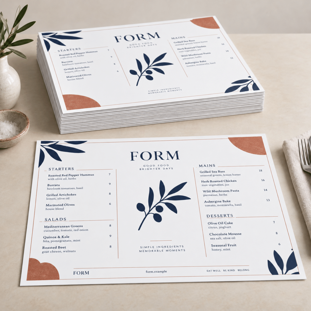Kâğıt Amerikan servis üzerinde temsili FORM logosuyla gerçekçi baskı örneği