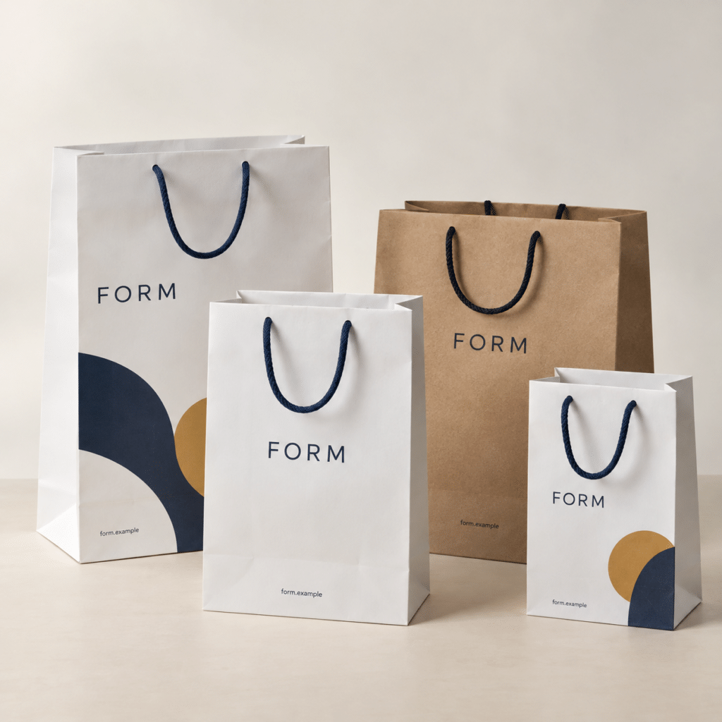 ÇANTALAR üzerinde temsili FORM logosuyla baskı örneği