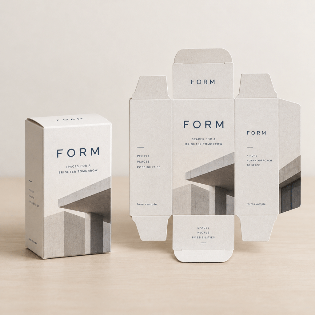 ÜRÜN KUTULARI üzerinde temsili FORM logosuyla baskı örneği
